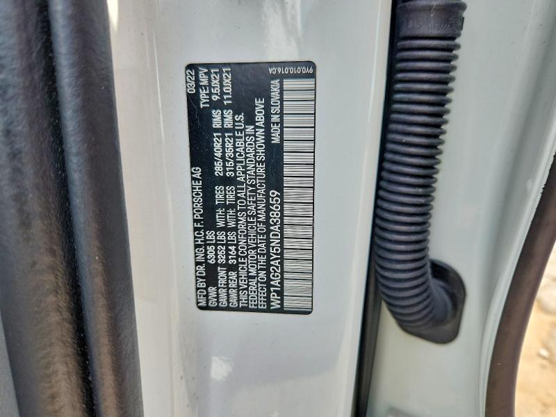 2022 Porsche Cayenne მანქანა იყიდება აუქციონზე, vin: WP1AG2AY5NDA38659, აუქციონის ნომერი: 68202066