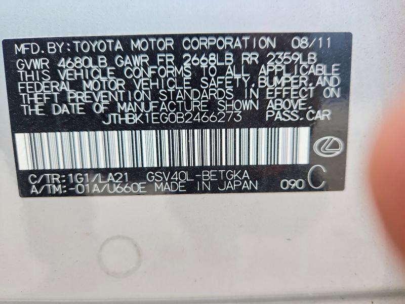 Продаж на аукціоні авто 2011 Lexus Es, vin: JTHBK1EG0B2466273, номер лоту: 68570556