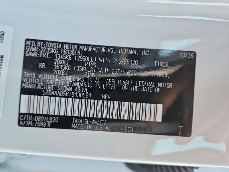 2026 Toyota Grand Highlander მანქანა იყიდება აუქციონზე, vin: 5TDAAAB56TS130561, აუქციონის ნომერი: 67598046