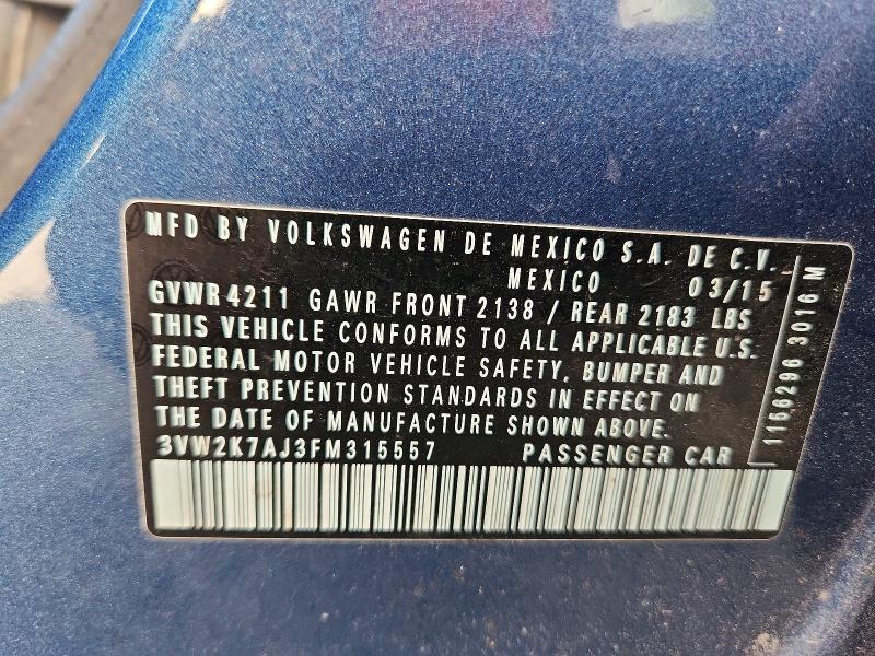 68008346 :رقم المزاد ، 3VW2K7AJ3FM315557 vin ، 2015 Volkswagen Jetta مزاد بيع