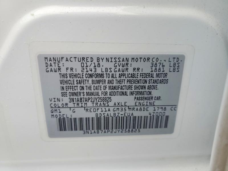 70339796 :رقم المزاد ، 3N1AB7AP2JY258825 vin ، 2018 Nissan Sentra مزاد بيع