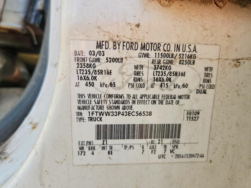 67244916 :رقم المزاد ، 1FTWW33P43EC56538 vin ، 2003 Ford F350 مزاد بيع