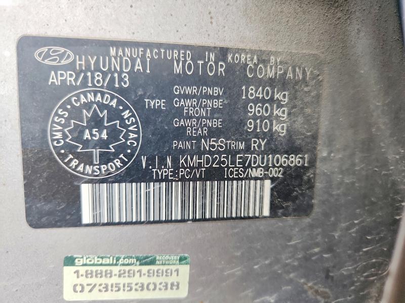 Aukcja sprzedaży 2013 Hyundai Elantra, vin: KMHD25LE7DU106861, numer aukcji: 65451786