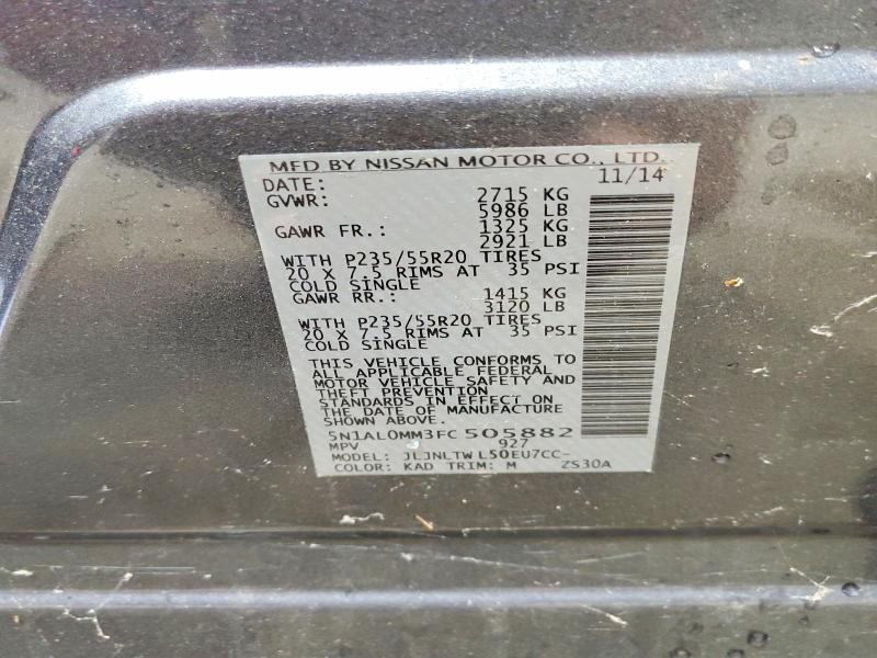 2015 Infiniti Qx60 მანქანა იყიდება აუქციონზე, vin: 5N1AL0MM3FC505882, აუქციონის ნომერი: 67655376