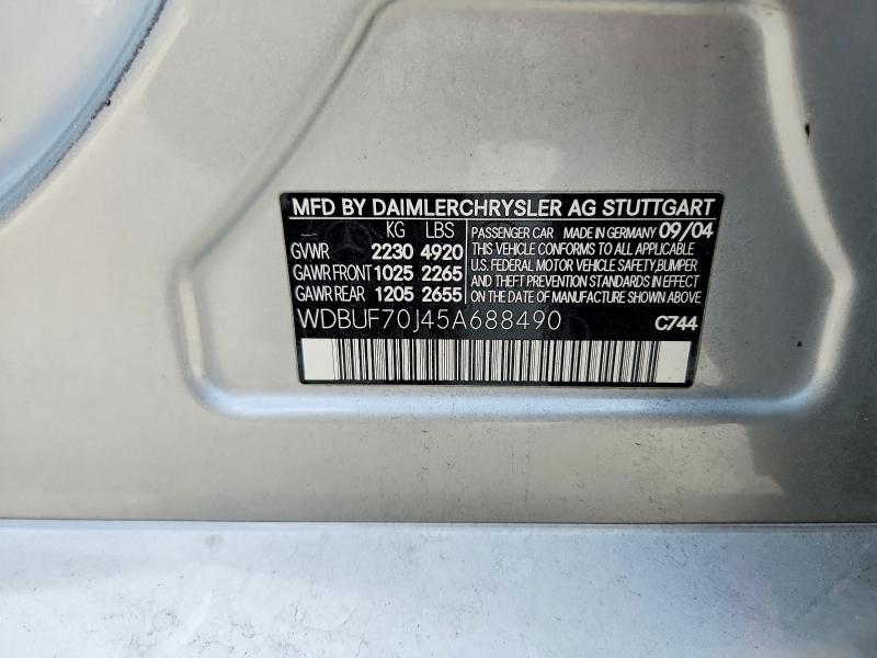 Aukcja sprzedaży 2005 Mercedes-benz E, vin: WDBUF70J45A688490, numer aukcji: 68152846