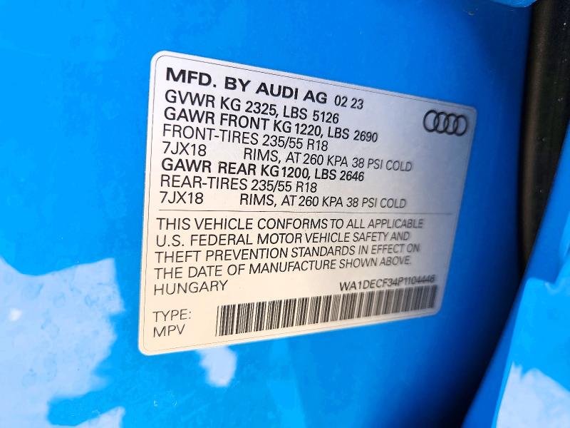 Продаж на аукціоні авто 2023 Audi Q3, vin: WA1DECF34P1104446, номер лоту: 66289646