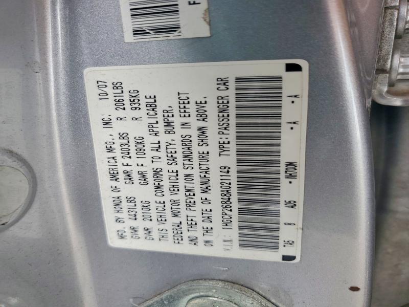 Aukcja sprzedaży 2008 Honda Accord, vin: 1HGCP26848A021149, numer aukcji: 67788646