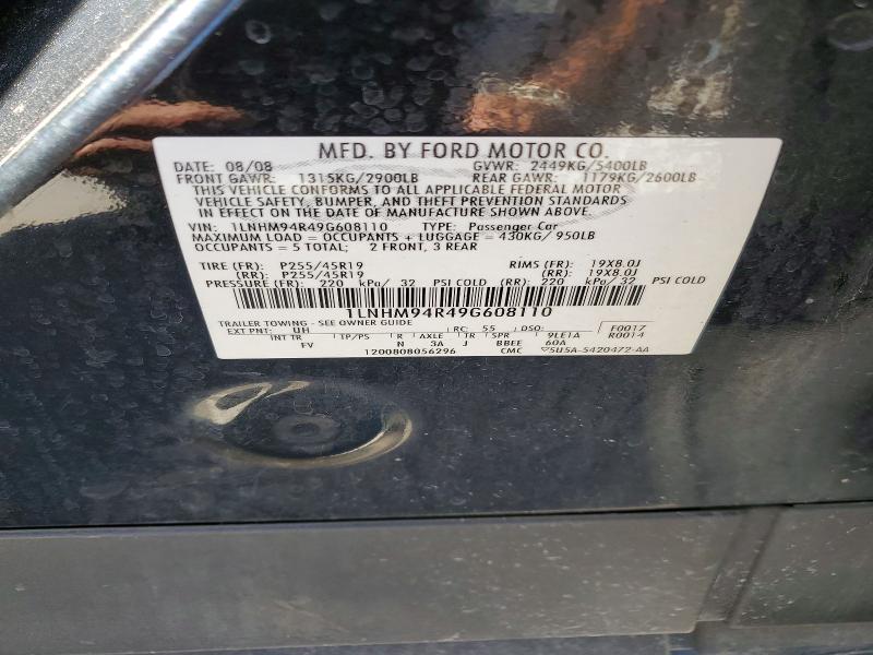 Продажа на аукционе авто 2009 Lincoln Mks, vin: 1LNHM94R49G608110, номер лота: 69777266