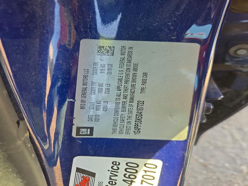 2013 Buick Verano მანქანა იყიდება აუქციონზე, vin: 1G4PP5SK5D4187722, აუქციონის ნომერი: 70996136