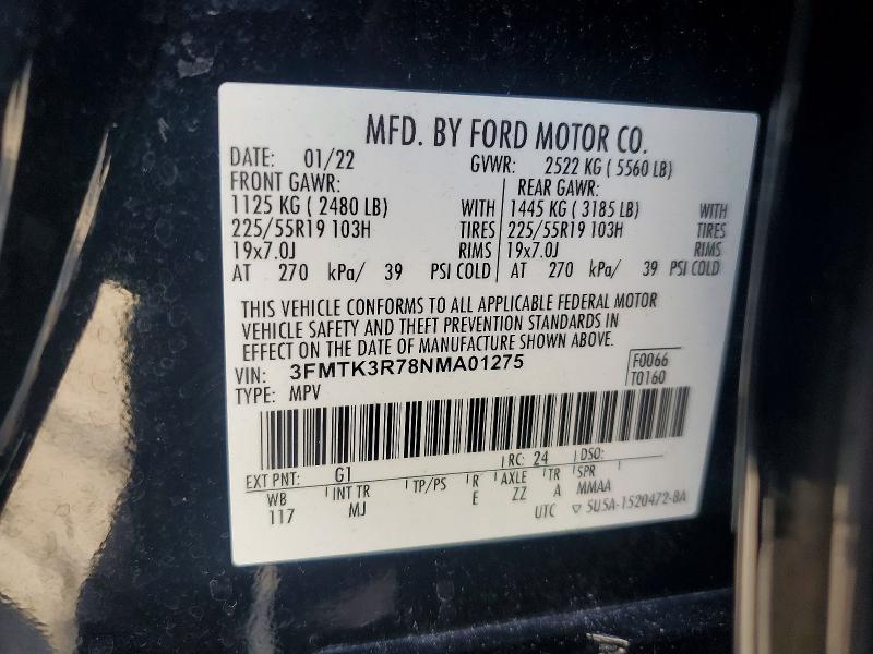 Продаж на аукціоні авто 2022 Ford Mustang Mach-e, vin: 3FMTK3R78NMA01275, номер лоту: 69946866