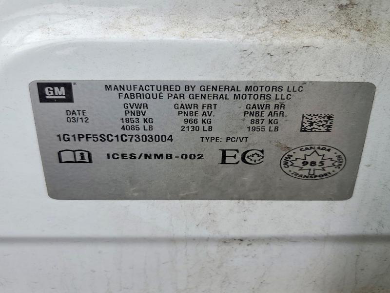 Aukcja sprzedaży 2012 Chevrolet Cruze, vin: 1G1PF5SC1C7303004, numer aukcji: 67771076