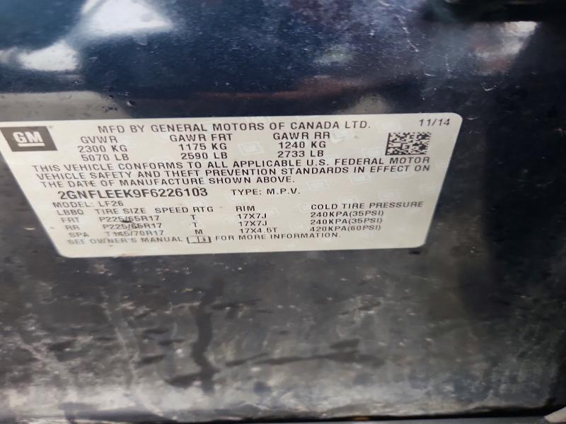 Продажа на аукционе авто 2015 Chevrolet Equinox, vin: 2GNFLEEK9F6226103, номер лота: 68999446