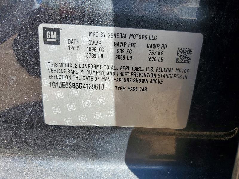 Продаж на аукціоні авто 2016 Chevrolet Sonic, vin: 1G1JE6SB3G4139610, номер лоту: 67538716