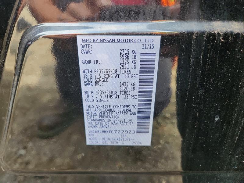 68044746 :رقم المزاد ، 5N1AR2MMXFC722923 vin ، 2015 Nissan Pathfinder مزاد بيع