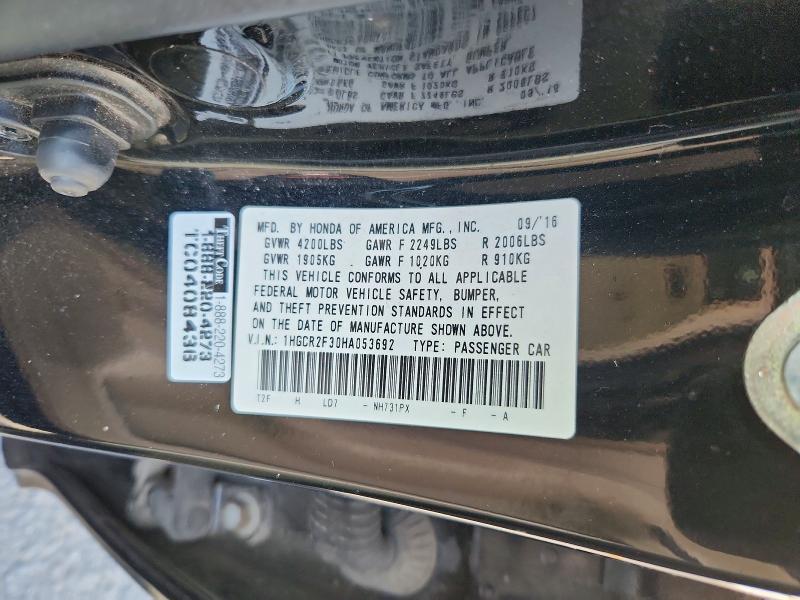Продажа на аукционе авто 2017 Honda Accord, vin: 1HGCR2F30HA053692, номер лота: 70008456