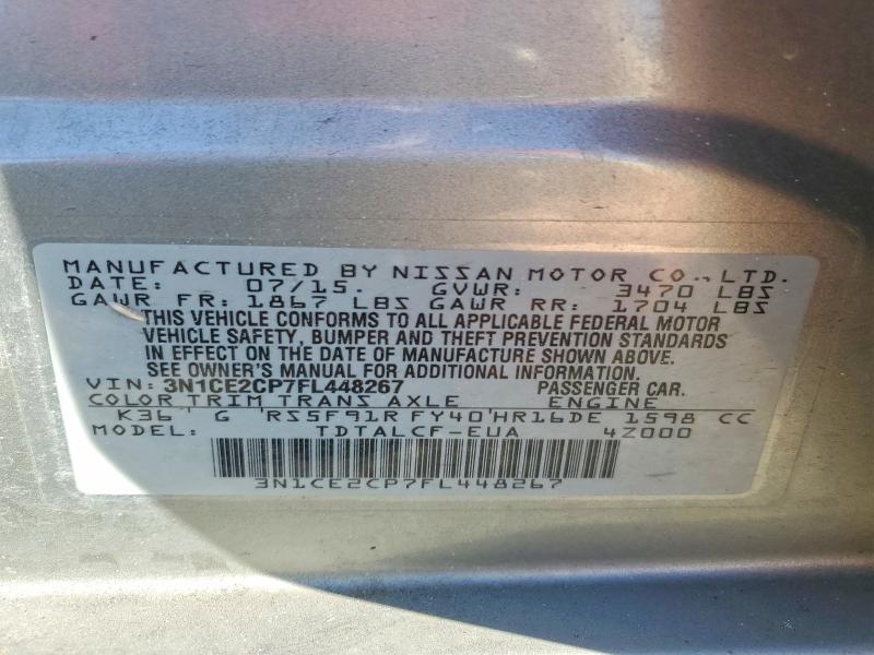2015 Nissan Versa Note მანქანა იყიდება აუქციონზე, vin: 3N1CE2CP7FL448267, აუქციონის ნომერი: 71258256