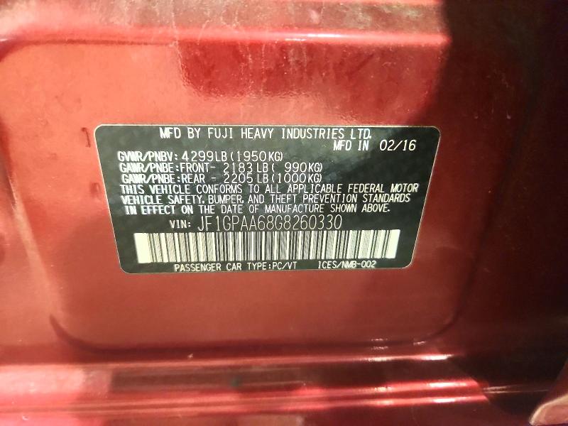 2016 Subaru Impreza მანქანა იყიდება აუქციონზე, vin: JF1GPAA68G8260330, აუქციონის ნომერი: 68147506