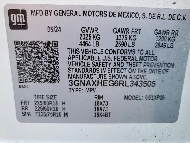 Продаж на аукціоні авто 2024 Chevrolet Equinox, vin: 3GNAXHEG6RL343505, номер лоту: 68306056