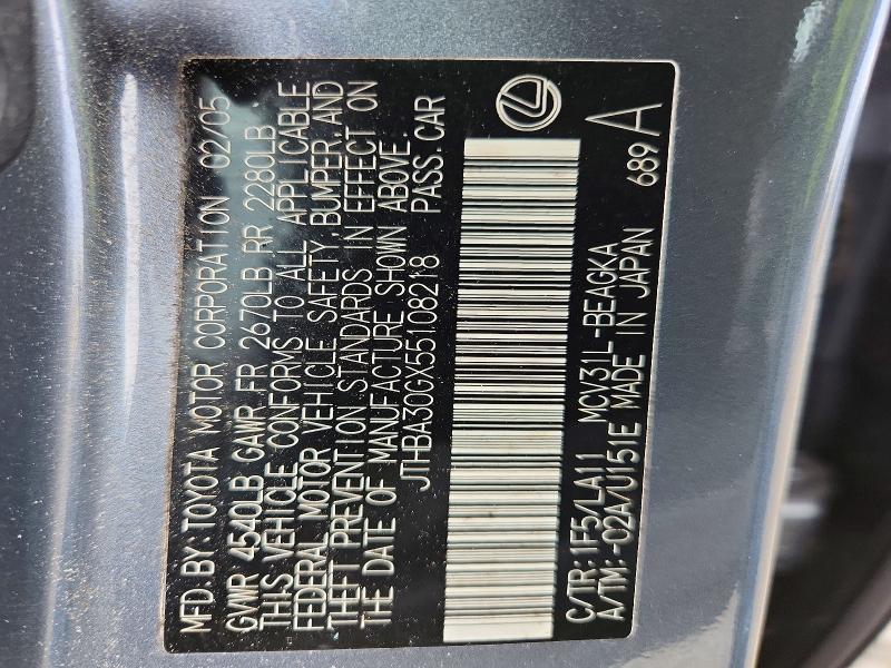 Продаж на аукціоні авто 2005 Lexus Es, vin: JTHBA30GX55108218, номер лоту: 69472326