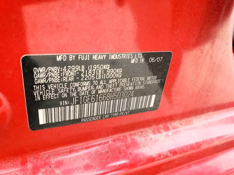 67012646 :رقم المزاد ، JF1GE61668H503024 vin ، 2008 Subaru Impreza مزاد بيع