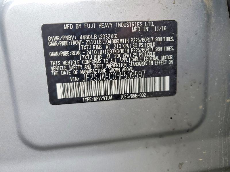 Aukcja sprzedaży 2017 Subaru Forester, vin: JF2SJAEC0HH509597, numer aukcji: 66227006