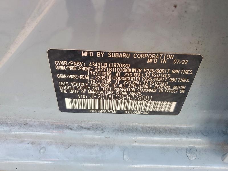 68266456 :رقم المزاد ، JF2GTAEC8PH228081 vin ، 2023 Subaru Crosstrek مزاد بيع