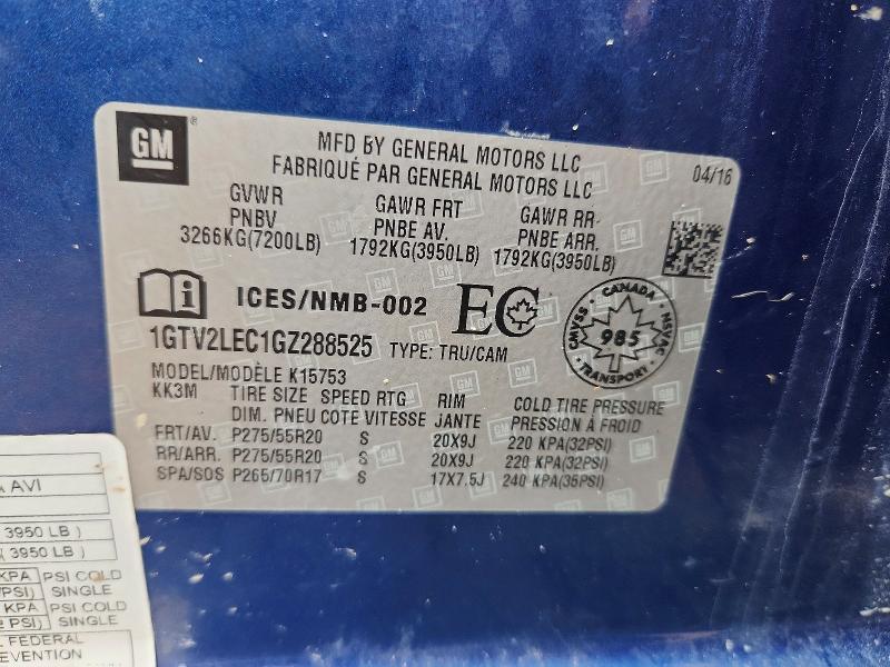 69284406 :رقم المزاد ، 1GTV2LEC1GZ288525 vin ، 2016 Gmc Sierra مزاد بيع