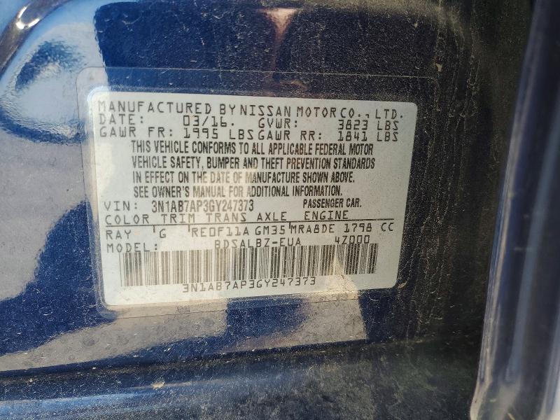 Продаж на аукціоні авто 2016 Nissan Sentra, vin: 3N1AB7AP3GY247373, номер лоту: 68120306