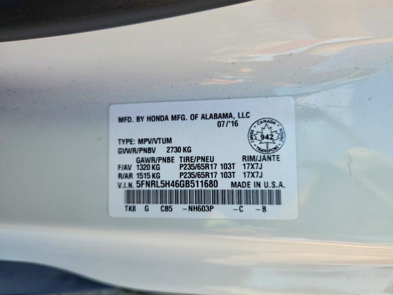 Продажа на аукционе авто 2016 Honda Odyssey, vin: 5FNRL5H46GB511680, номер лота: 67693446
