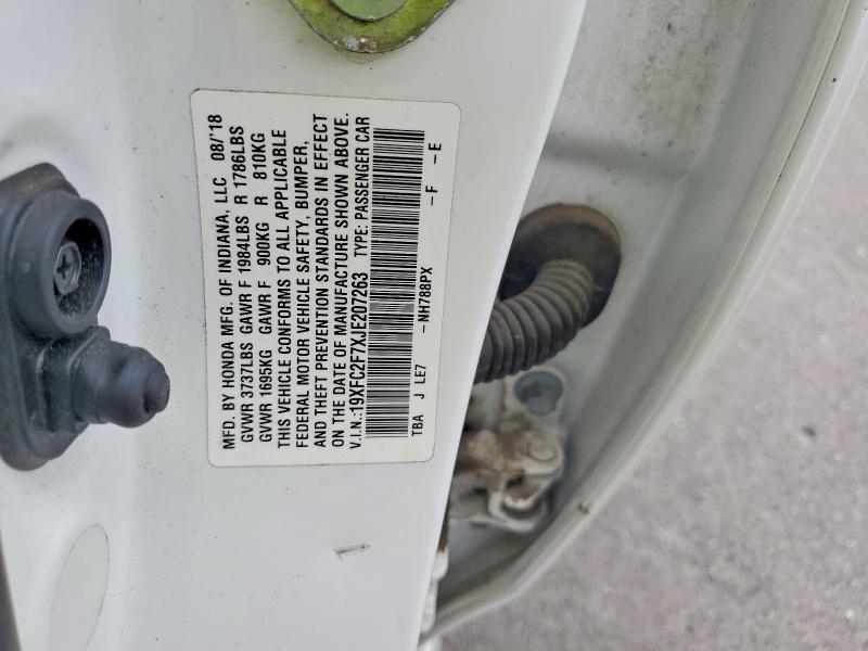 2018 Honda Civic მანქანა იყიდება აუქციონზე, vin: 19XFC2F7XJE207263, აუქციონის ნომერი: 69878446