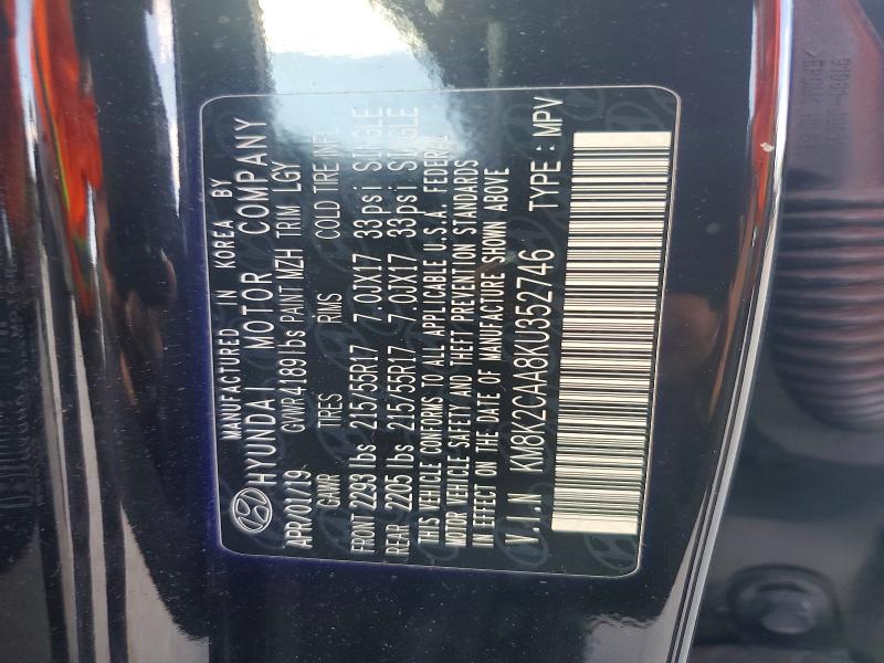 2019 Hyundai Kona მანქანა იყიდება აუქციონზე, vin: KM8K2CAA8KU352746, აუქციონის ნომერი: 68327276