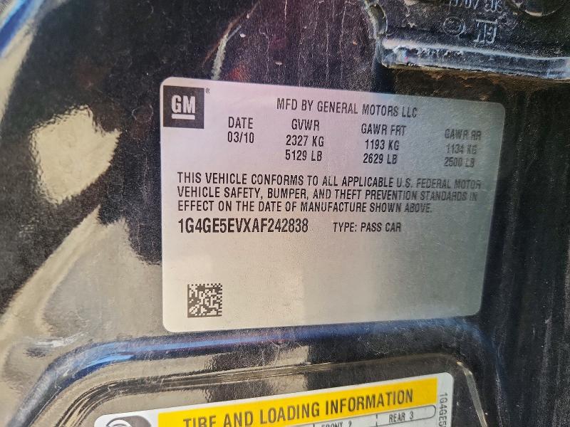 2010 Buick Lacrosse მანქანა იყიდება აუქციონზე, vin: 1G4GE5EVXAF242838, აუქციონის ნომერი: 68820796