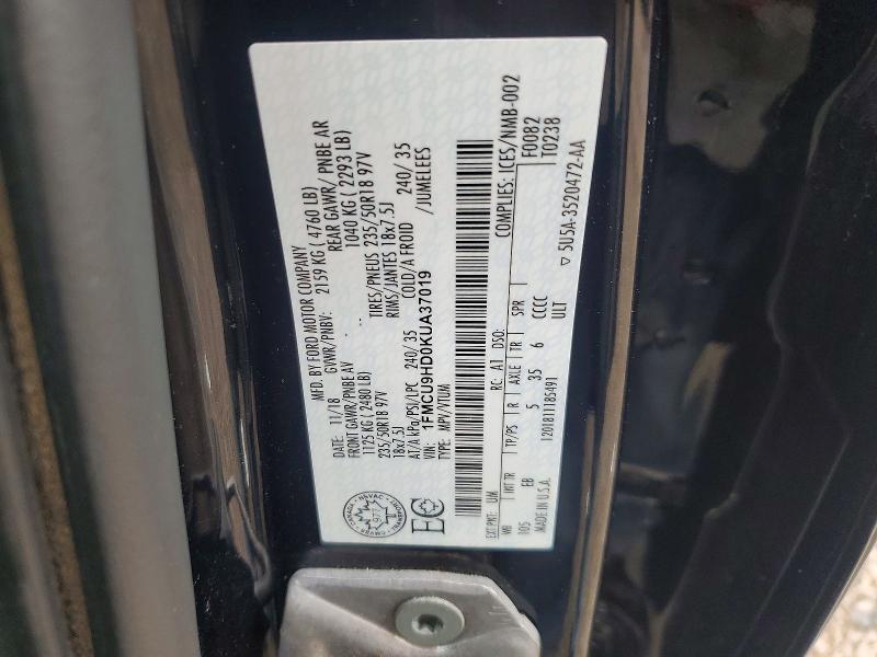 70804936 :رقم المزاد ، 1FMCU9HD0KUA37019 vin ، 2019 Ford Escape مزاد بيع