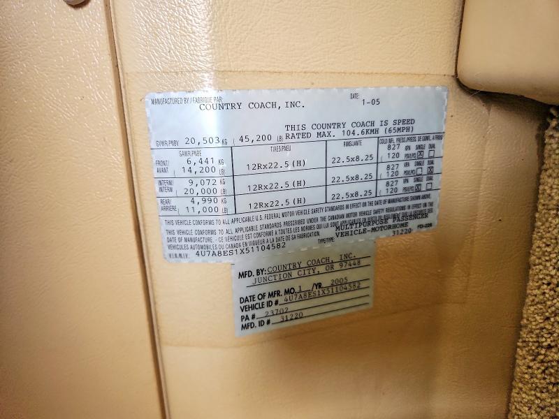 Продаж на аукціоні авто 2005 Country Coach Motorhome Allure, vin: 4U7A8ES1X51104582, номер лоту: 66592696