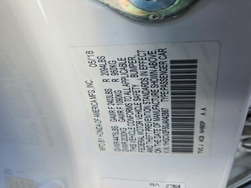Продажа на аукционе авто 2018 Honda Accord, vin: 1HGCV2F50JA042887, номер лота: 68741496