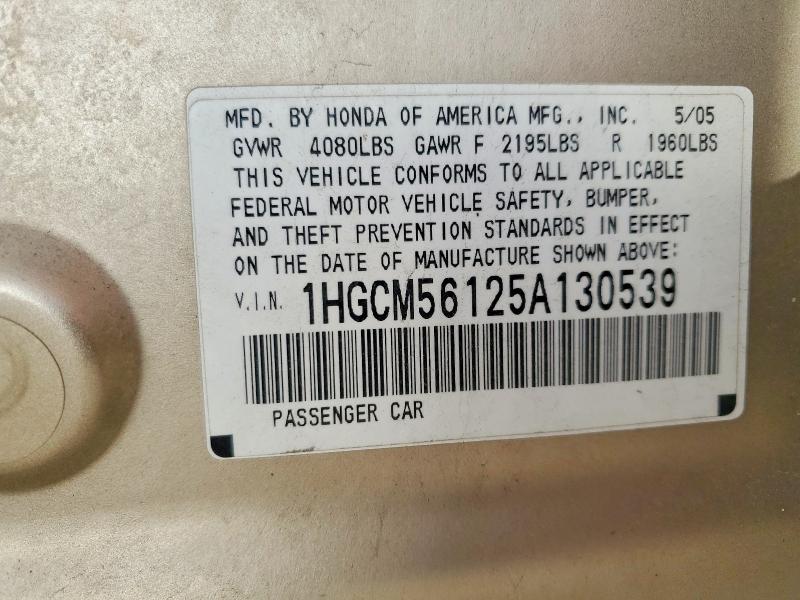 Aukcja sprzedaży 2005 Honda Accord, vin: 1HGCM56125A130539, numer aukcji: 69129886