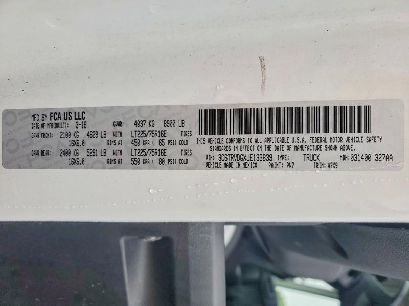 67134966 :رقم المزاد ، 3C6TRVDGXJE133839 vin ، 2018 Ram Promaster 2500 مزاد بيع