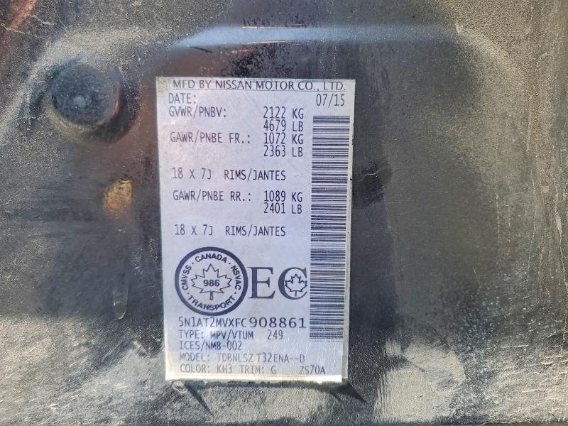 67908426 :رقم المزاد ، 5N1AT2MVXFC908861 vin ، 2015 Nissan Rogue مزاد بيع