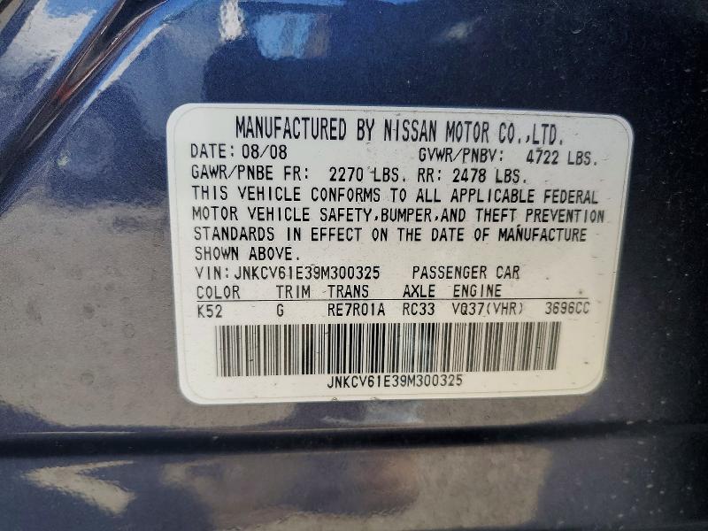 Продажа на аукционе авто 2009 Infiniti G37 Sedan, vin: JNKCV61E39M300325, номер лота: 70891456