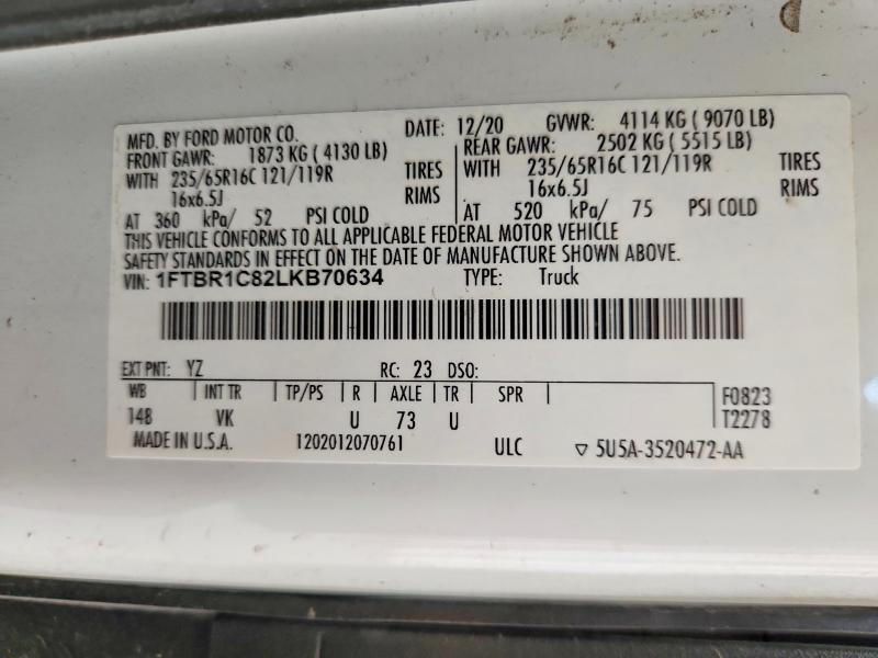 2020 Ford Transit მანქანა იყიდება აუქციონზე, vin: 1FTBR1C82LKB70634, აუქციონის ნომერი: 69948556