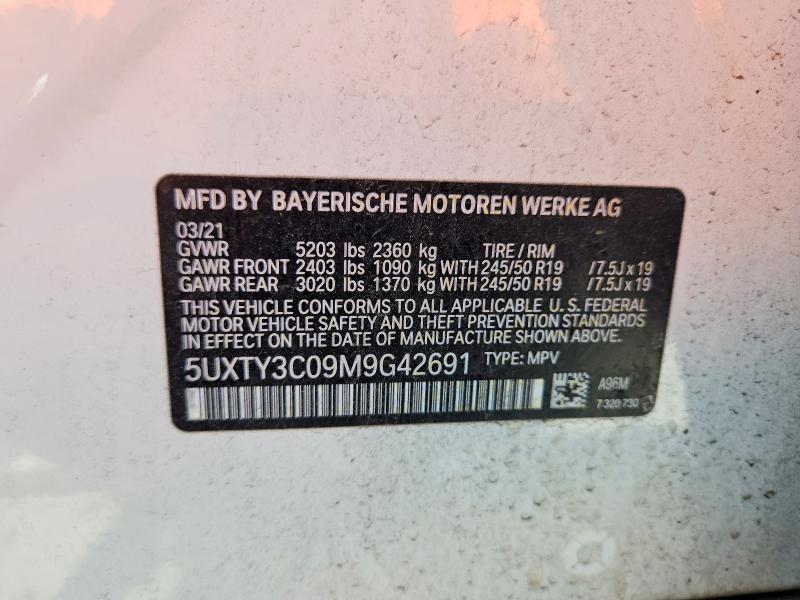 Aukcja sprzedaży 2021 Bmw X3, vin: 5UXTY3C09M9G42691, numer aukcji: 67620776