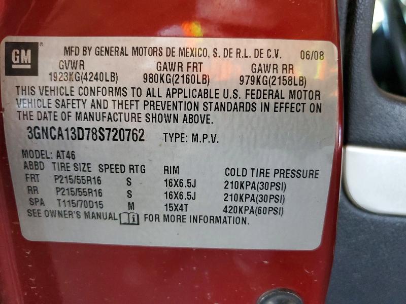 69435026 :رقم المزاد ، 3GNCA13D78S720762 vin ، 2008 Chevrolet Hhr مزاد بيع