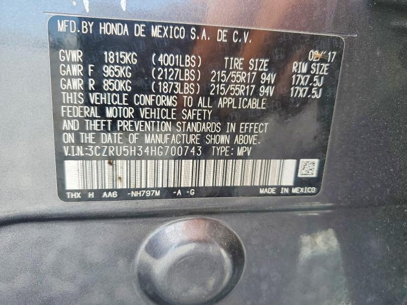 70171886 :رقم المزاد ، 3CZRU5H34HG700743 vin ، 2017 Honda Hr-v مزاد بيع