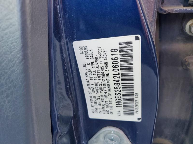 70545456 :رقم المزاد ، 1HGES25842L060618 vin ، 2002 Honda Civic مزاد بيع