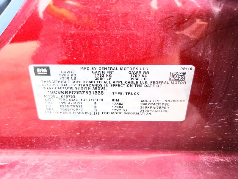 68699826 :رقم المزاد ، 1GCVKREC9GZ391338 vin ، 2016 Chevrolet Silverado مزاد بيع