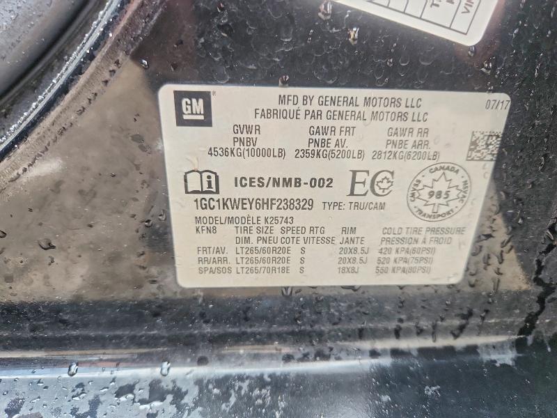 67794076 :رقم المزاد ، 1GC1KWEY6HF238329 vin ، 2017 Chevrolet Silverado مزاد بيع