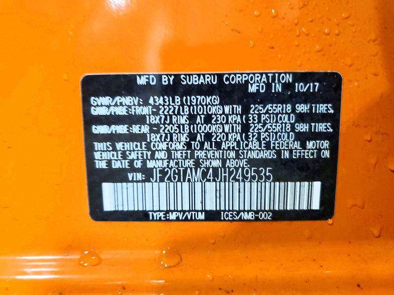 Aukcja sprzedaży 2018 Subaru Crosstrek, vin: JF2GTAMC4JH249535, numer aukcji: 67679316