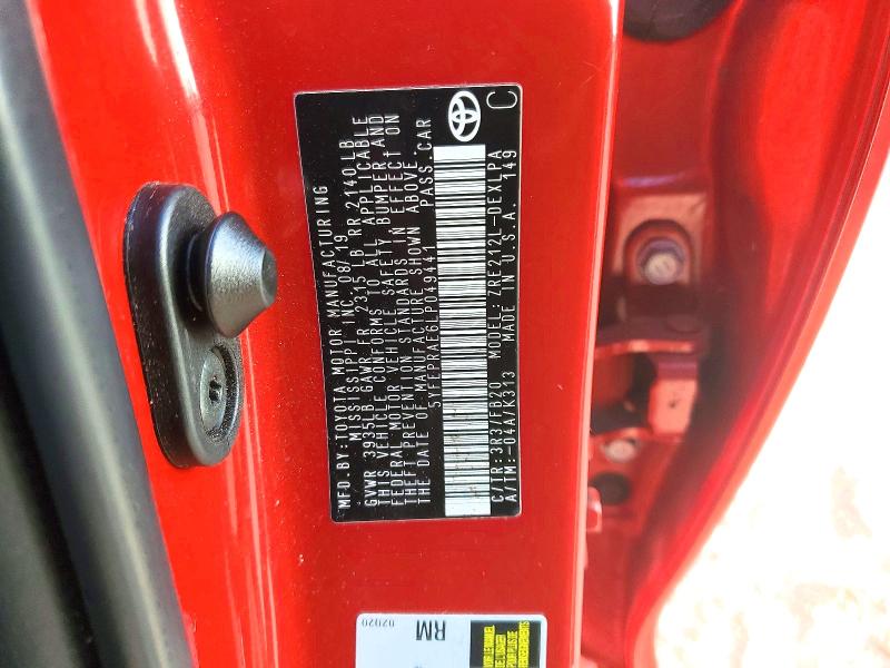 Продажа на аукционе авто 2020 Toyota Corolla, vin: 5YFEPRAE6LP049441, номер лота: 70054906