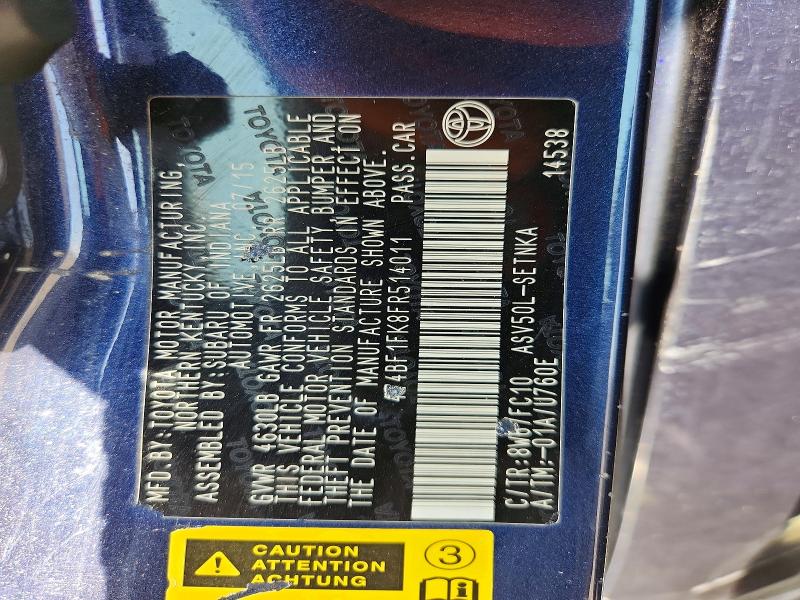 69034456 :رقم المزاد ، 4T4BF1FK8FR514011 vin ، 2015 Toyota Camry مزاد بيع