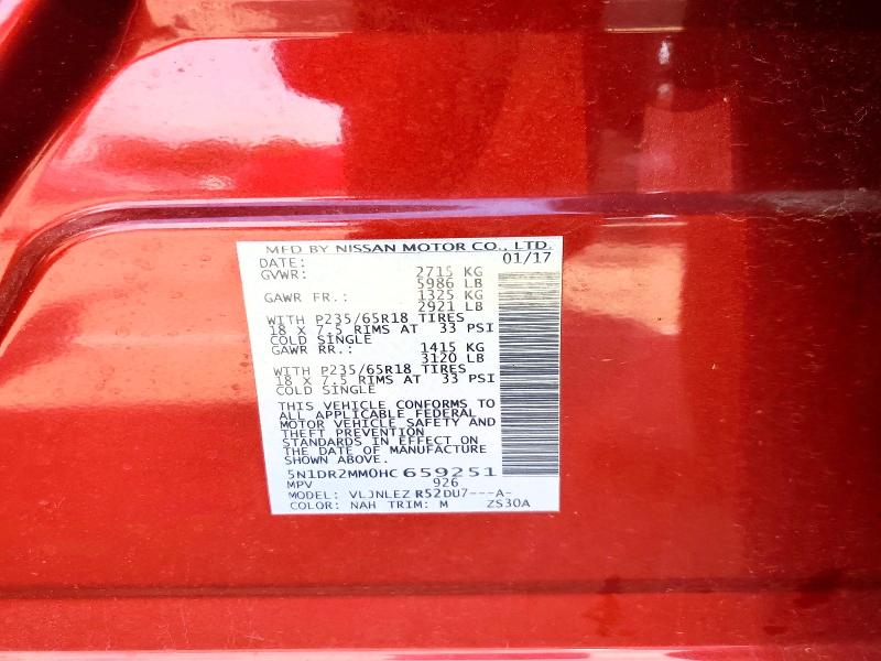 68760676 :رقم المزاد ، 5N1DR2MM0HC659251 vin ، 2017 Nissan Pathfinder مزاد بيع